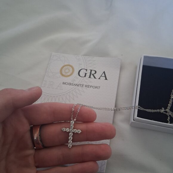 MOISSANITE GRA Certified 925 Sterling Silver Cross Necklace Diamond Jewelry - Picture 2 of 4